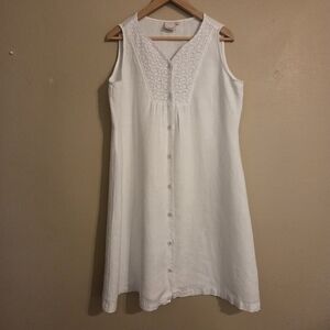LANTANA CASUALS 100& White Guipure Lace Sleeveless Shift Dress House Dress SZ L
